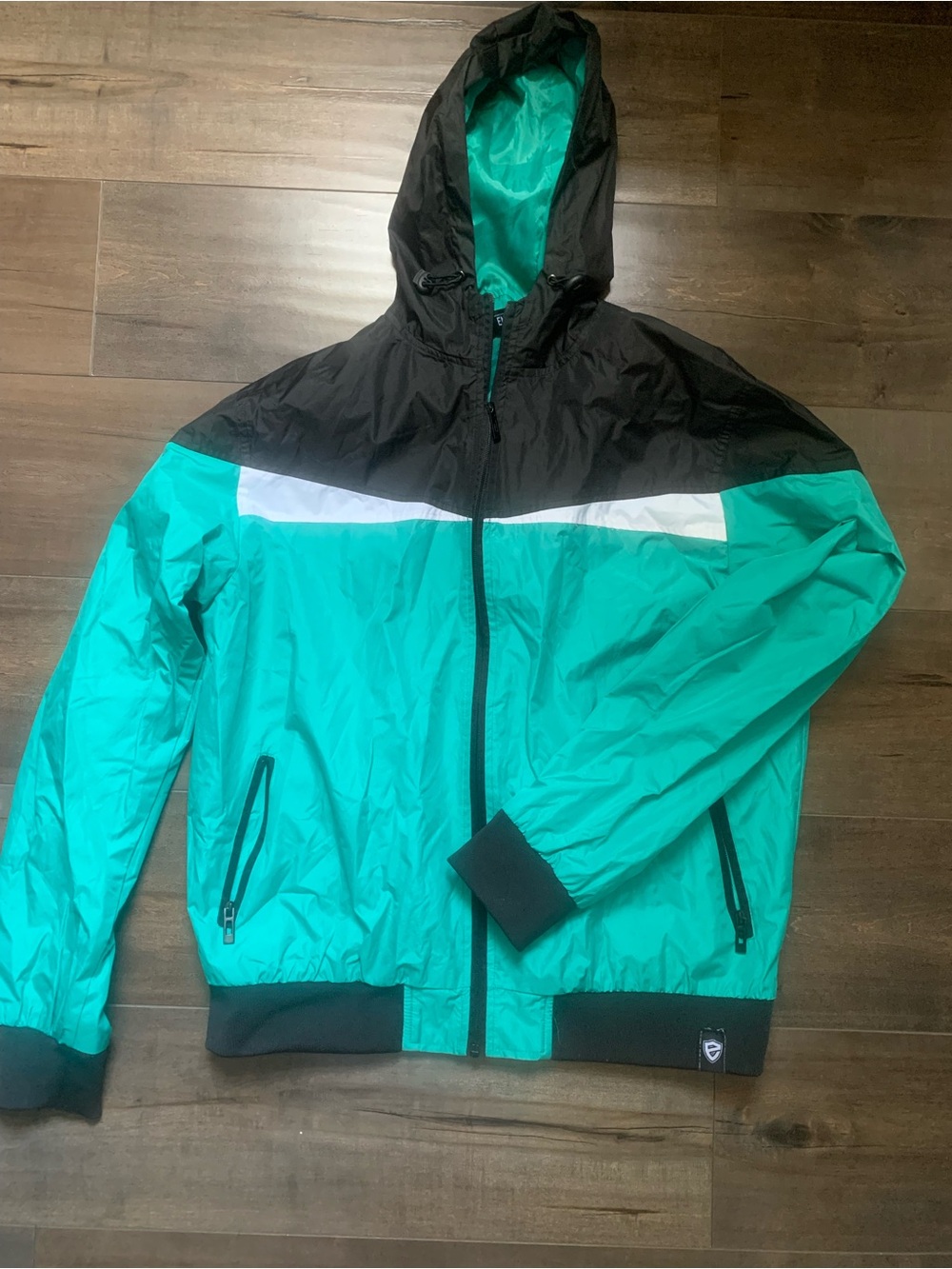 Encrypted Men's Teal and Black Hooded Windbreaker